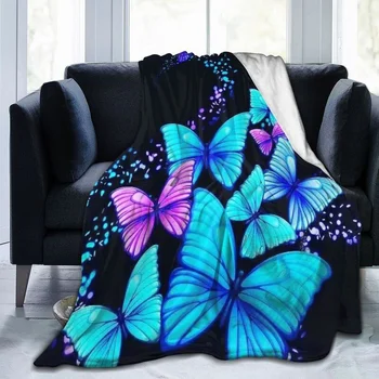 Голубое одеяло с бабочкой, плед с бабочкой, фланелевое флисовое одеяло, Шикарное Супер мягкое теплое плюшевое одеяло для дивана в спальне, софы