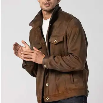 Новая замшевая куртка в этническом стиле, короткая куртка с универсальным отворотом, трендовая мужская весенне-осенняя рабочая одежда из полиэстера