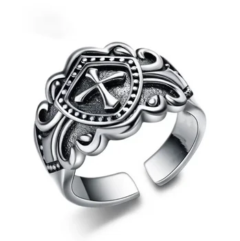 Ретро аксессуары Тайский серебряный крест армейский щит кольцо для мужчин, модные украшения личность властный рыцарь модное мужское кольцо