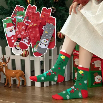 2023 Новогодние Рождественские носки из хлопка с рисунком забавного лося, снеговика, Санта-Клауса, женские носки для девочек, детские носки в подарок на Рождество