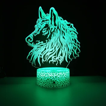 Ночной светильник с волчьей головой, 7 цветов, 3D иллюзия, ночник для украшения дома, спальни, светодиодный ночник, подарок на день рождения, Рождество