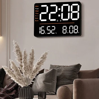 Светодиодные цифровые настенные часы с температурой и влажностью, электронные часы для спальни, офисного декора, черные