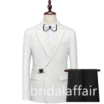 Мужские костюмы-смокинги из жаккарда с цветочным узором Bridalaffair, свадебный приталенный пиджак с жилетными брюками, мужской костюм из 3 предметов