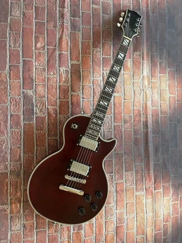 Классическая гитара винно-красного цвета, без логотипа, золотые аксессуары, гриф с инкрустацией в виде ракушки, высококачественная гитара, физическая съемка