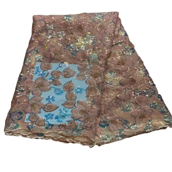 2023 Жженооранж, Африканская Вышитая Пайетками Сетчатая Кружевная ткань, высококачественный Швейный Материал для Свадебного платья