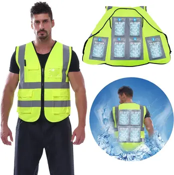 Охлаждающий жилет безопасности с 6 пакетами льда - светоотражающий жилет с карманами и застежкой-молнией, жилет повышенной видимости для мужчин и женщин