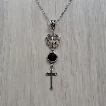 Новое ожерелье с крестом, черное, из агата, камня, в форме сердца, с крестом, подвеской, Готическое, модное женское ожерелье