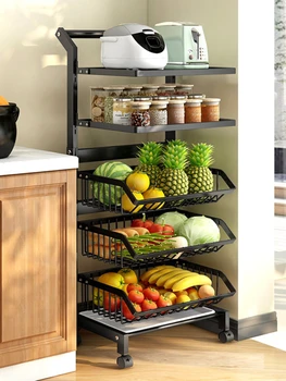 Кухонный стеллаж для хранения, бытовой многослойный напольный стеллаж для хранения овощей и фруктов, Передвижная тележка-органайзер, корзина