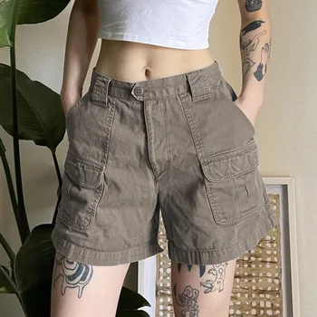 Джинсовые шорты-карго YI YOU ZHEN с прямыми штанинами Y2K, летняя женская винтажная уличная одежда с широкими мешковатыми карманами-карго