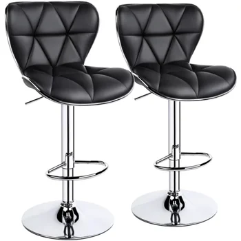 Регулируемый барный стул из искусственной кожи со средней спинкой, комплект из 2 черных стульев с регулировкой высоты: 34,5-42 