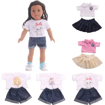 Милый Кот, футболка с животными + шорты, Комплект одежды, Подходящий для американской Куклы-девочки 18 дюймов и ребенка 43 см, Новорожденного, OG Toy Doll, Парусиновая Кукольная Обувь