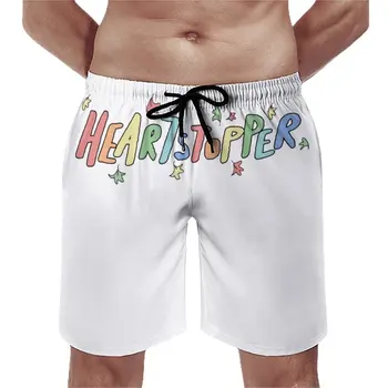 Спортивные шорты Heartstopper с буквой в виде сердца, летний красочный логотип, Романтическое искусство, спортивные пляжные шорты для фитнеса, повседневный дизайн, пляжные плавки