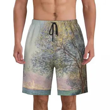 Изготовленные на заказ Плавки Morning At Antibes, мужские Быстросохнущие пляжные шорты Claude Monet, современная живопись, Художественные купальники, пляжные шорты