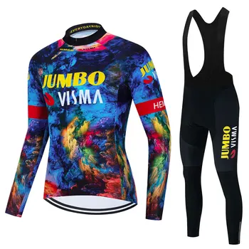Комплект велосипедной майки JUMBO VISMA с длинным рукавом, брюки-нагрудник, велосипедная одежда Ropa Ciclismo, майка для горных велосипедов, осенняя униформа, мужская одежда