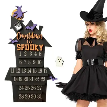 Адвент-календари на Хэллоуин 2023 года С обратным отсчетом до Хэллоуина С украшением в виде призрака летучей мыши-Ведьмы, Съемный календарь с орнаментом в виде летучей мыши-ведьмы