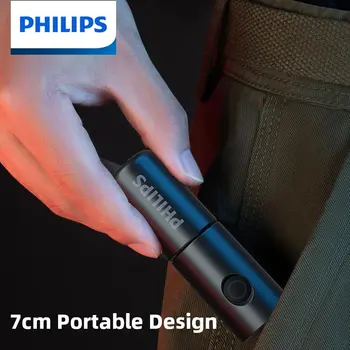 Новый 7-сантиметровый светодиодный перезаряжаемый мини-портативный фонарик Philips, 7 режимов освещения для пеших прогулок и самообороны в путешествиях.