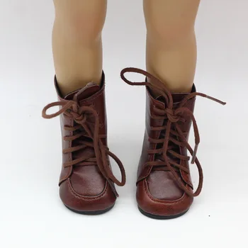 Мини-кожаные Ботинки 18-дюймовая Кукольная Девочка, Коричневая Обувь, Кожаные Туфли на шнуровке с высокой посадкой, Одежда для кукол, Аксессуары, Игрушки для ролевых игр