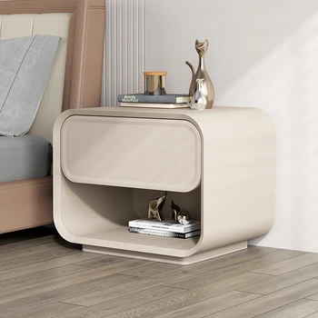 Простые современные прикроватные тумбочки для спальни, Окрашенный боковой шкаф, Роскошная креативная минималистичная корпусная мебель для хранения в кремовом стиле WKNS