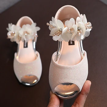 Обувь с цветочным узором для девочек, свадебное платье с цветочным узором на низком каблуке, туфли-лодочки с цветочным узором, обувь принцессы для детей и малышей
