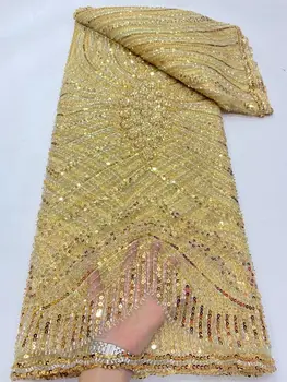 2023 Высококачественная Африканская Нигерийская кружевная ткань С вышивкой, тюль, чистое свадебное платье, Гипюр, блестки для чистой ткани, 5 ярдов