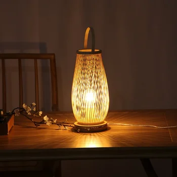 Винтажные бамбуковые светодиодные настольные лампы ручной работы, прикроватные тумбочки для спальни, Настольные светильники для гостиной, Теплая бамбуковая деревянная лампа