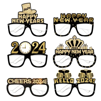 6шт Новая мода 2024 Новый Год Черные Золотые Бумажные Красочные 3D очки Реквизит для детского дня рождения Очки для фотосессии