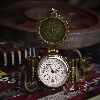 Часы в стиле стимпанк с винтажным металлическим элементом, панк-флип-часы
