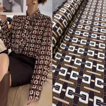 Новый Модный бренд, классическая саржевая Эластичная шелковая ткань с принтом в виде шоколадной нижней цепочки, высококачественная роскошная ткань для платья-рубашки