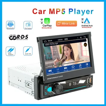 1 DIN 7-дюймовый выдвижной экран Bluetooth MP5 плеер Mirror Link автомагнитола Проводная/ беспроводная CARPLAY + Android Автомагнитола 9901C