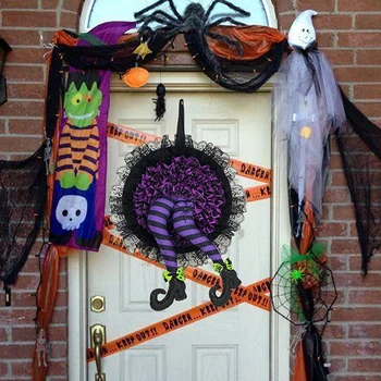 Украшение для подвешивания двери в виде венка на Хэллоуин Шляпа ведьмы Ножка Дверной венок Happy Halloween Party Товары для домашней вечеринки Новейшие