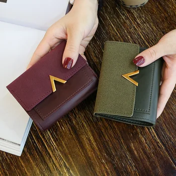Новый модный кошелек, женский маленький кошелек, роскошная брендовая короткая сумка для карт, коробка для кредитных карт из искусственной кожи, мини-женский V-образный кошелек для монет