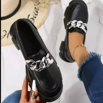Новые лоферы на платформе, размер 43, повседневные ленивые кроссовки Zapatillas, леопардовая женская обувь, модная дизайнерская обувь с металлической цепочкой волшебного цвета