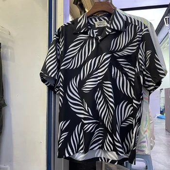 Гавайские Листья, Рубашка с коротким рукавом с полным принтом, Мужские Свободные Повседневные Летние Модные Топы Wacko Maria, Уличная Одежда Harajuku