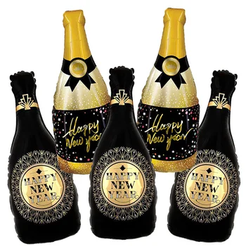 5 шт. Наборы воздушных шаров с Новым Годом, воздушный шар из бутылки шампанского, воздушный шар с блестящей Звездой, 2024, Новогодние украшения для вечеринок, Принадлежности