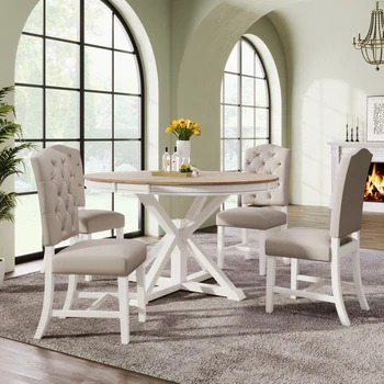 St000078aфункциональная мебель Обеденный стол в стиле ретро с выдвижным столом и 4 мягкими стульями для столовой и