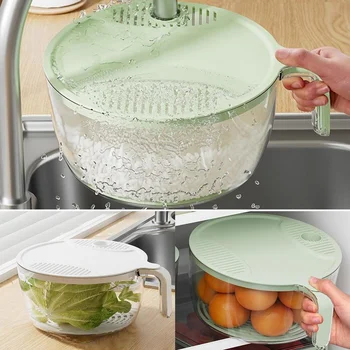 Многофункциональная корзина для раковины Ситечко Корзина для мытья посуды с крышкой Для хранения продуктов и мытья овощей Риса Аксессуары для домашней кухни