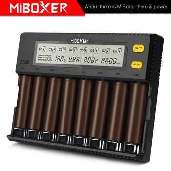 Интеллектуальное Зарядное устройство Miboxer c8 8 Слотов с Общим выходом 4A Smart Charger для IMR18650 16340 10440 AA AAA 14500 26650 и USB Устройств