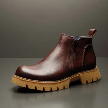 Мужская повседневная обувь, кожаные модные короткие ботинки на плоской подошве, Осень 2023 г.