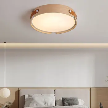 Современный потолочный светильник для спальни, деревянные украшения для дома, круглая люстра для гостиной, кухни, квартиры, лофта с дистанционным управлением