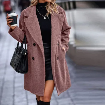 Женское пальто, повседневная модная однотонная куртка с V-образным вырезом и карманом, Весна-осень-зима, Длинный тренч оверсайз, уличная одежда