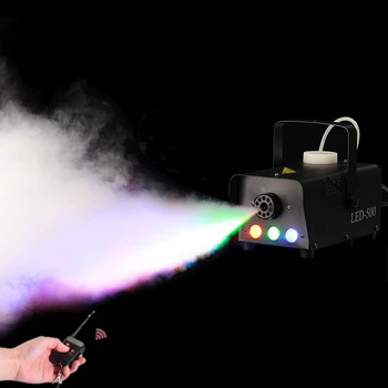 Противотуманная машина со светодиодной подсветкой и индикатором предварительного нагрева, дымовая машина для вечеринки мощностью 500 Вт, противотуманная машина с эффектом разноцветных светодиодных ламп RGB