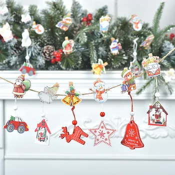 10 штук деревянного зажима Рождественское украшение Санта Клаус Рождественская елка Носки Висячие Картинки Веревочные изделия Новый год 2024