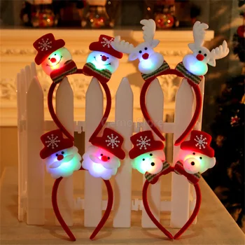 Рождественская повязка на голову с Оленьими рогами Санта-Клауса, Головные уборы для детей и взрослых, светодиодные светящиеся украшения, Рождественские украшения, вечеринка