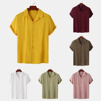 Однотонные рубашки Повседневный уличный шик, однобортная мужская одежда с короткими рукавами и отложным воротником, мужская одежда для отдыха, мода