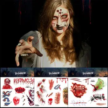 Наклейки с татуировкой Кровавой раны на Хэллоуин, имитирующие шрам, Татуировку, Череп, Отпечаток кровавой Ладони, Декор для вечеринки на Хэллоуин