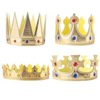 Король Королева Принц принцесса Пластиковая корона с золотыми украшениями для костюмированной вечеринки, дня рождения, театрального празднования Хэллоуина