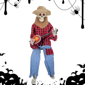 Страшный скелет-банджо, декор в виде черепа на Хэллоуин, статуя Ковбойского скелета, жуткий реквизит для скелета, украшение в виде скелета для внутреннего и наружного использования
