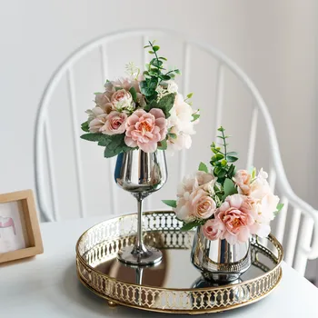 Искусственные цветы в стеклянной вазе, декор для свадебного офиса, качественные настольные аксессуары из шелковых цветов, Украшение интерьера комнаты для дома