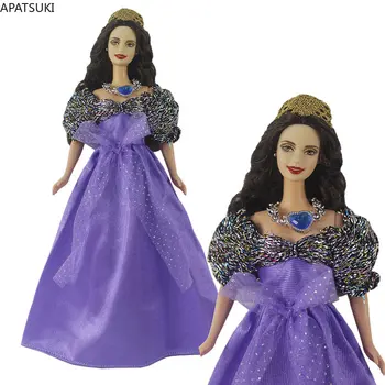Фиолетовое модное платье принцессы для куклы Барби, большие вечерние платья, вечернее платье, аксессуары для кукол 1/6, детские игрушки