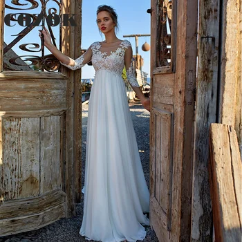 Классические Шифоновые свадебные платья для беременных с рукавами Три четверти, шлейф, свадебные платья трапециевидной формы, платье невесты Vestido De Noiva